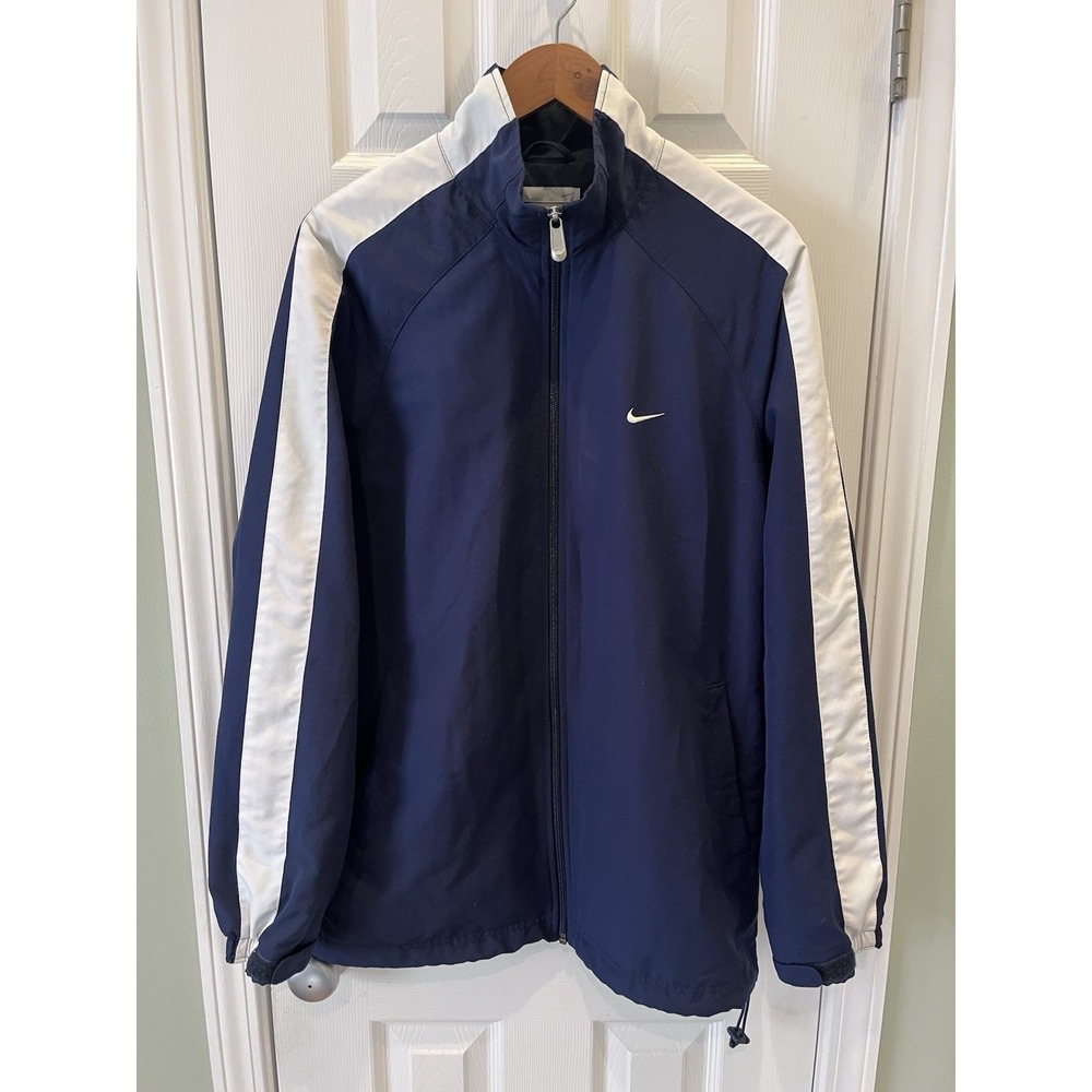 VTG Nike Men's‎ Large Team Training Navy Blue/White Vented Full Zip Jacket Y2K
